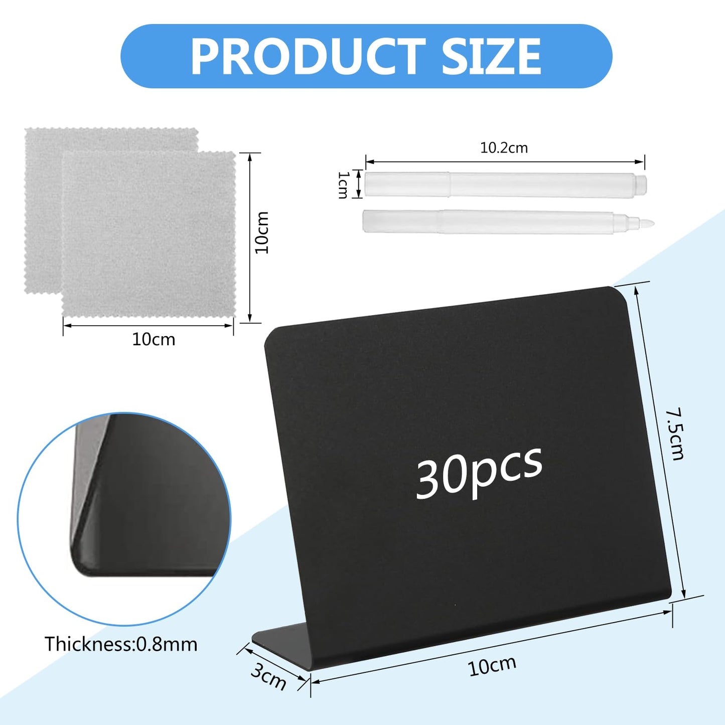 30 Stück Kreidetafel Klein, Mini Tafeln zum Beschriften, L-Form Preisschilder Aufsteller 100x75mm, Kreidetafel Aufsteller für Buffet Schilder Hochzeit Party Tischkarten (Schwarz)