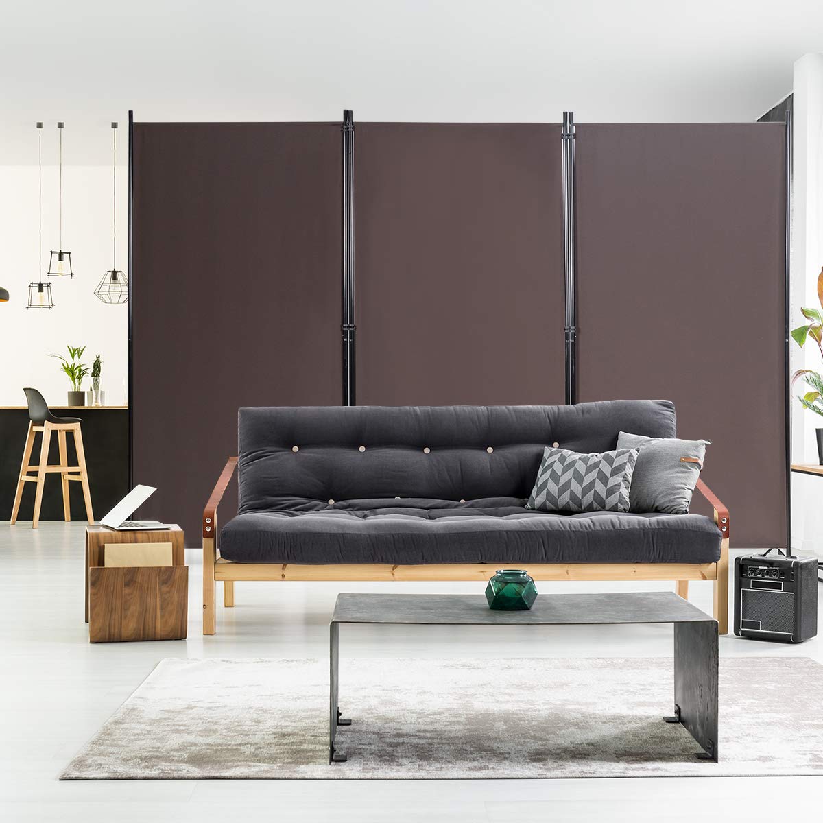 COSTWAY 260 x 183cm Raumteiler, Paravent 3 teilig klappbar, Trennwand Wandschirm aus Metall & Polyester, Sichtschutz Room Divider Innen für Zuhause Büro Terrasse (Kaffee, 3-teiliger)