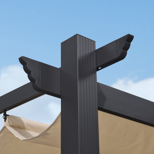PURPLE LEAF Pergola 3 x 3 m Wasserdicht Stabil Winterfest, Aluminium Gartenpavillon mit Wetterfestes Schiebedach, UV-Schutz, für Terrasse, Garten, Beige