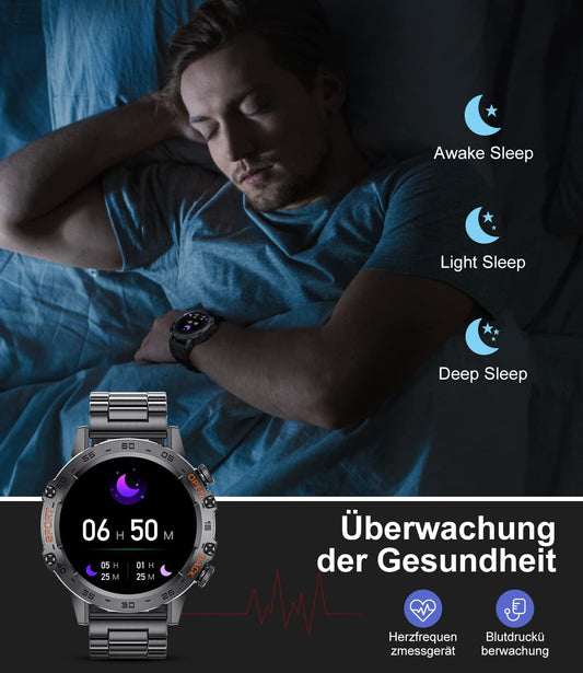 Herren Smartwatch Bluetooth Telefonischer Anruf für Android iOS 400 mAh 100+ Sport Modus Männer Smartwatch 2 Armbänder schwarz Edelstahl Smartwatch Herren Herzfrequenz Schlaf Gesundheit Monitor