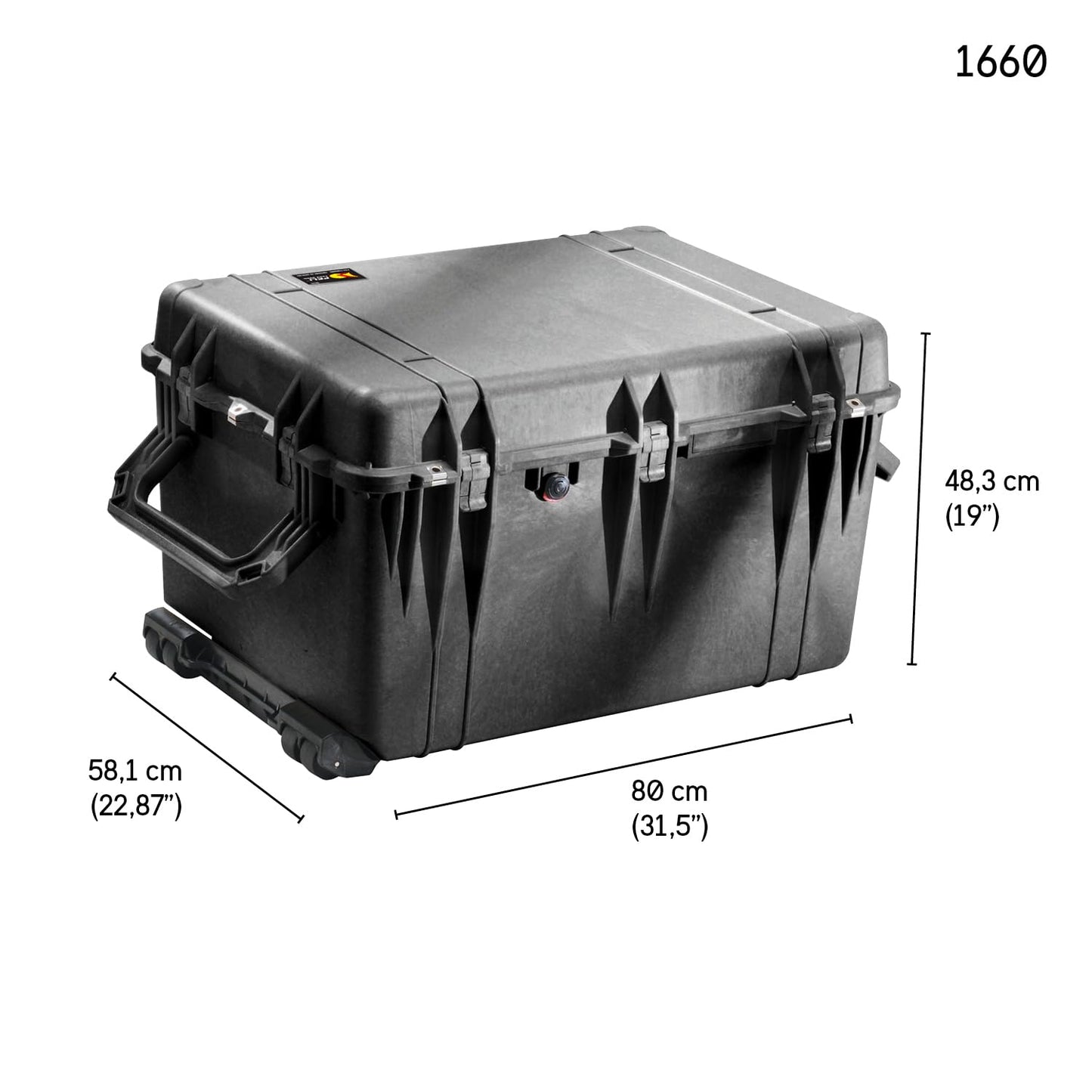PELI 1660 Stoßfestes Case für Fragiles Equipment mit Rollen und Teleskopgriff, IP67 Wasser- und Staubdicht, 160L Volumen, Mit Schaumstoffeinlage (Anpassbar), Schwarz