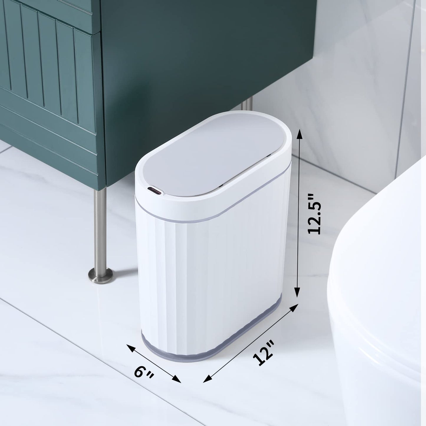 ELPHECO Automatischer Mülleimer mit Deckel Sensor Mülleimer, 8 Liter Badezimmer Abfalleimer, Smart Mülleimer mit Soft Close Deckel, Wasserdichter Mülleimer für Büro, Intelligenter Mülleimer