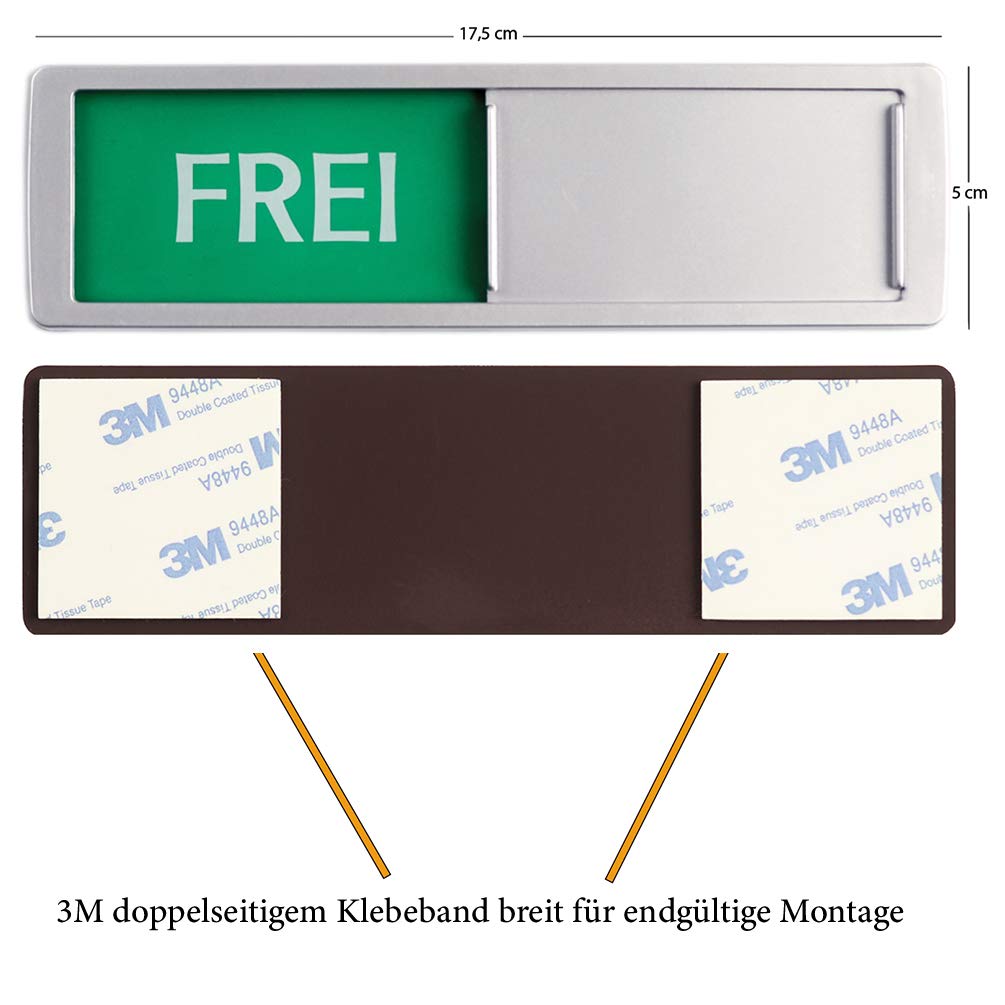 FREI - BESETZT Schild XL - Mit Schieber - Frei Besetzt Schiebeschilder - Klebeschild - 17,5 x 5 x 0,7 cm - Montage: 3M Klebefläche - Schilder mit Schiebefunktion.