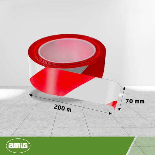Amig - 4-er Set Absperrband | Hergestellt aus Niederdruck-Polyethylen LDPE | Maße: 200 m Länge x 70 mm Breite | Signalband zur Abgrenzung von Sicherheitsbereichen | Farbe: Rot und Weiß
