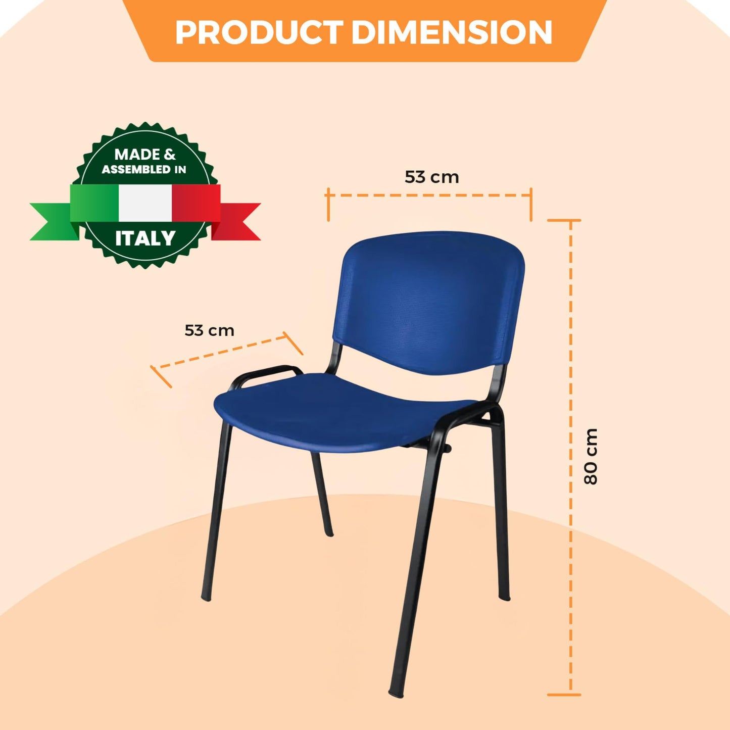 Topsit Büro & More 4er Set Besucherstühle, stapelbarer Konferenzstuhl, mit Sitz und Rückenlehne aus Kunststoff. (Blau)
