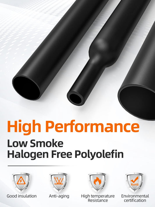 Eventronic Schrumpfschlauch Set 900 Stück, IP56 Wasserdichtes Schrumpfschlauch, Insgesamt 40,5 m, 12 Größen, Ideal für Elektrische Isolierung und Drahtverbindungen, Schwarz, Niemals Verblassen