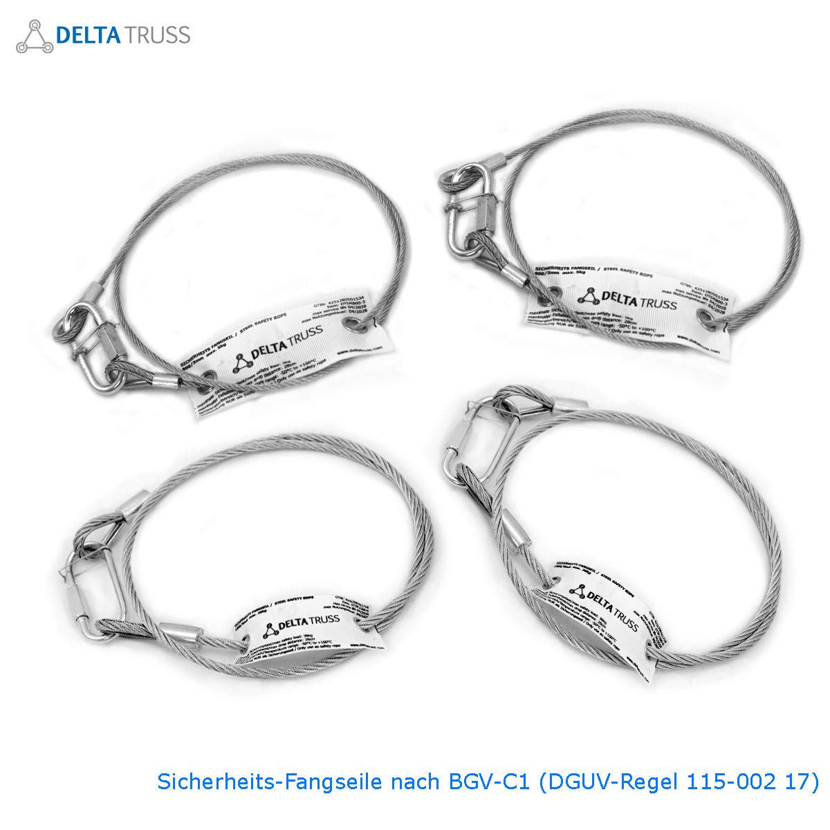 10 x Sicherheits-Fangseil/Safety/Sicherungsseil gefertigt nach DGUV 115-002 (ehemals BGV-C1) zur Sicherung von Lasten über Personen (800/3 mm)