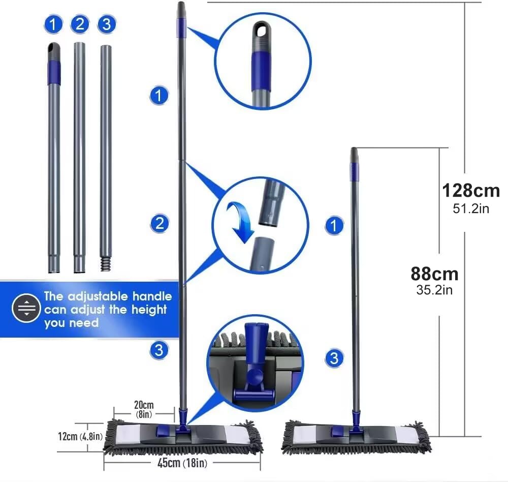 MASTERTOP Bodenwischer Set, Mikrofaser Wischmop Chenille Flachmopp mit Lang Griff, Multifunktionaler Wischer Boden mit 4 Wischpads für Hartholz, Laminat, Fliesenboden, Senden 1 Schaber