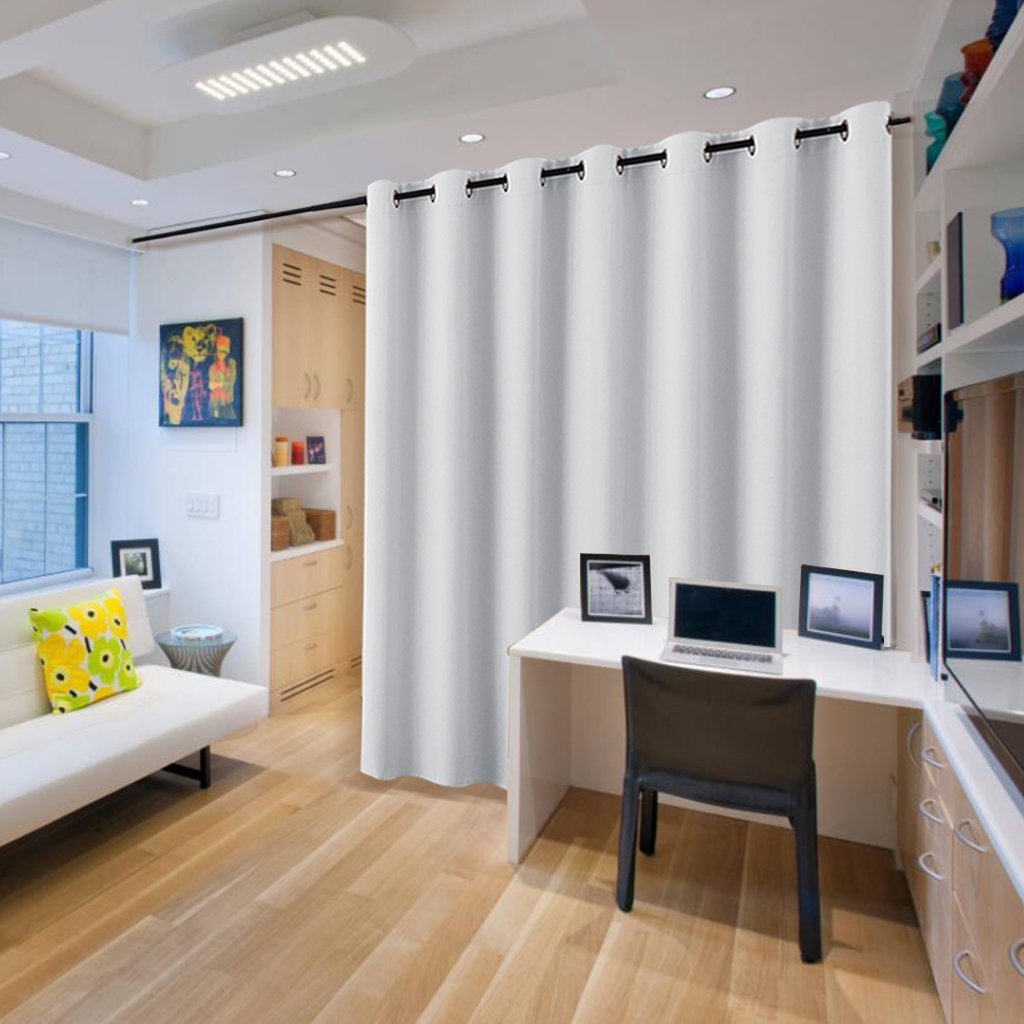 PONY DANCE Raumteiler Vorhang Thermo Kälteschutz Ösenschal 1er Set H 210 x B 254 cm Schiebevorhang für Wohnzimmer/Büro Trennwand Raumtrenner Vorhang Sichtschutz Room Divider Curtain, Grau-weiß