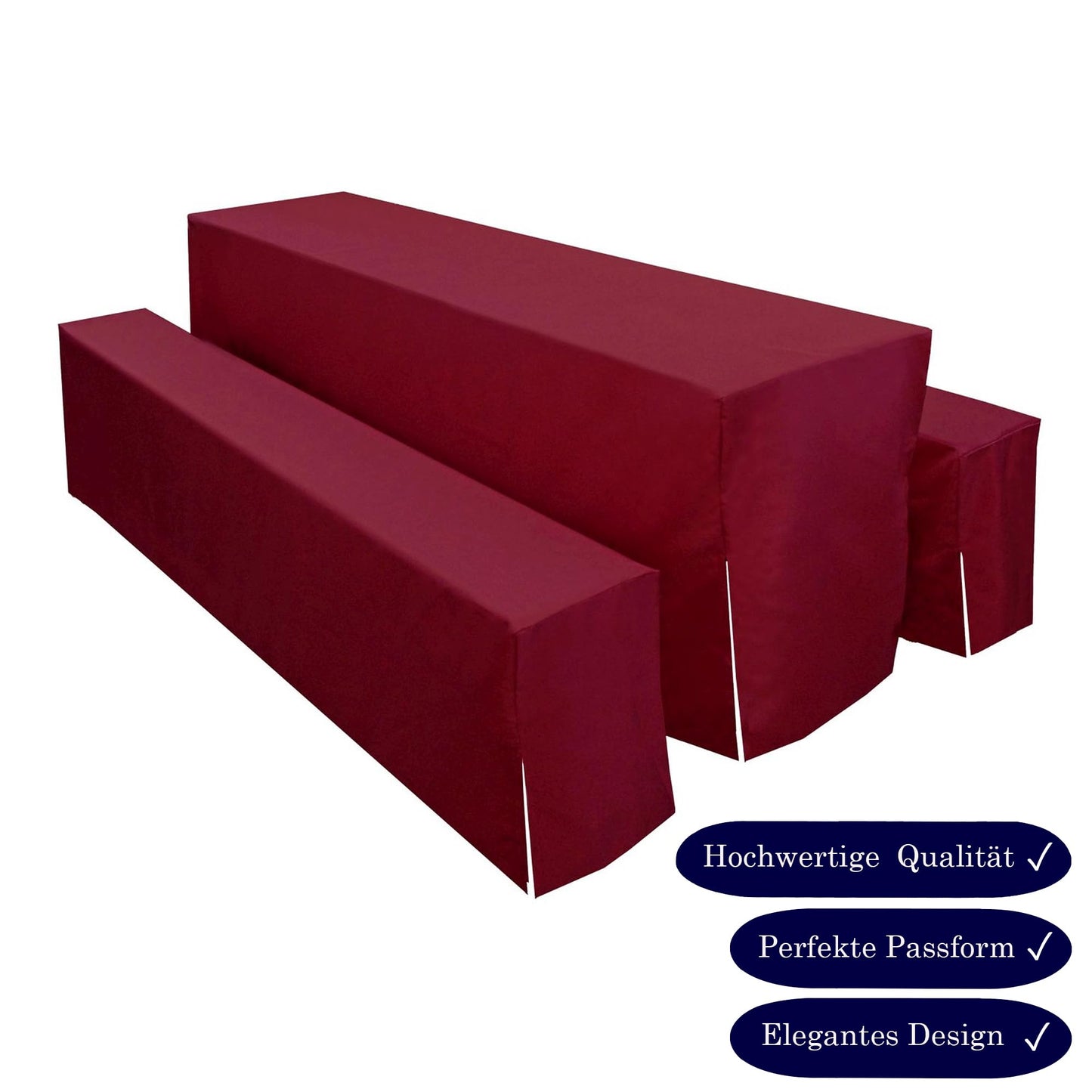 MODERNO blickdichte 3tlg. Hussen für Festzeltgarnituren 70er Bierbank Hussen in Rot - Bierzeltgarnitur Bierbank-Hussen & Biertisch-Husse Set