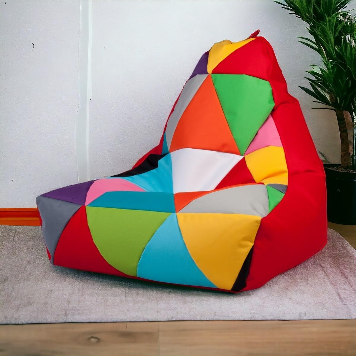 Ecopuf - Sessel Wohnzimmer - Keiko Patchwork S/M Polyester Sack Sitz - Entspannungssessel zum Sitzen - Sack Pouf reißfest schmutzabweisend - Pouff mit Handgriff - Wohnungseinrichtung - Rot Nc12