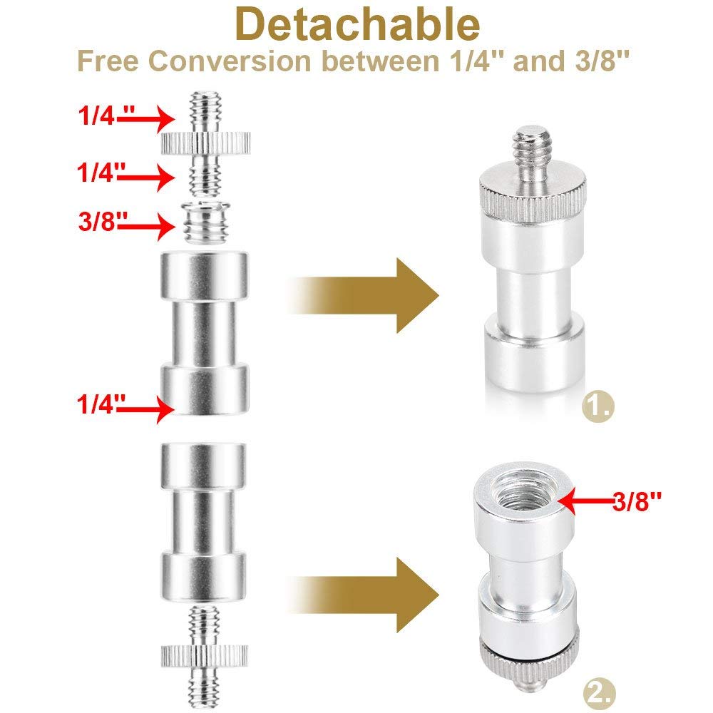 UTEBIT Kamera Gewindeadapter 1/4 zu 3/8 Zoll Stativschraube 1/4 zu 1/4 Gewinde Adapter Silber Metal Spigot Adapter für Kamera/Stativ/Monopad/Kugelkopf/Licht Standplatz