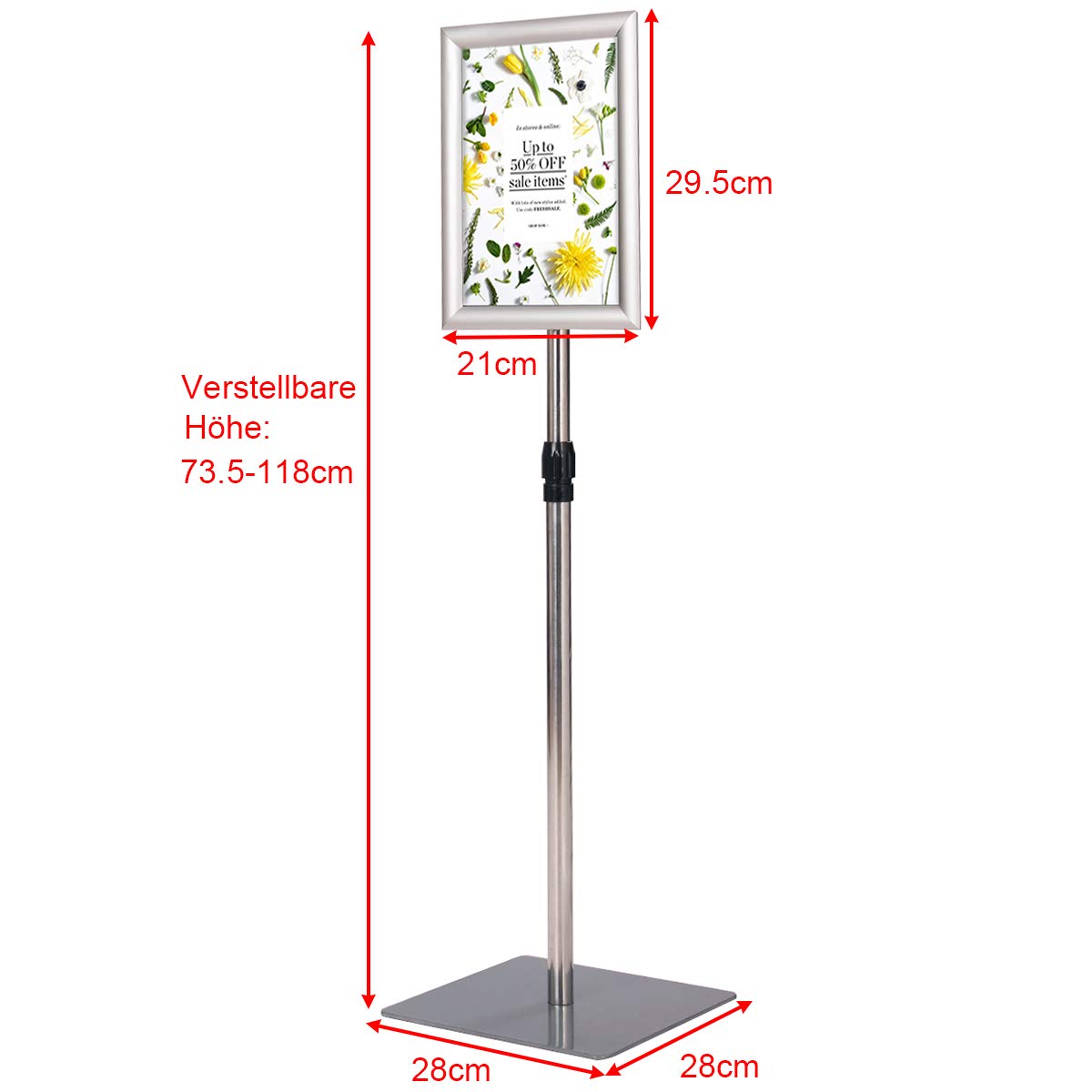 COSTWAY Infoständer A4, Informationsständer höhenverstellbar, Plakatständer, Kundenstopper, Präsentationsständer, Werbeständer, Posterständer, Aufsteller (Silber)