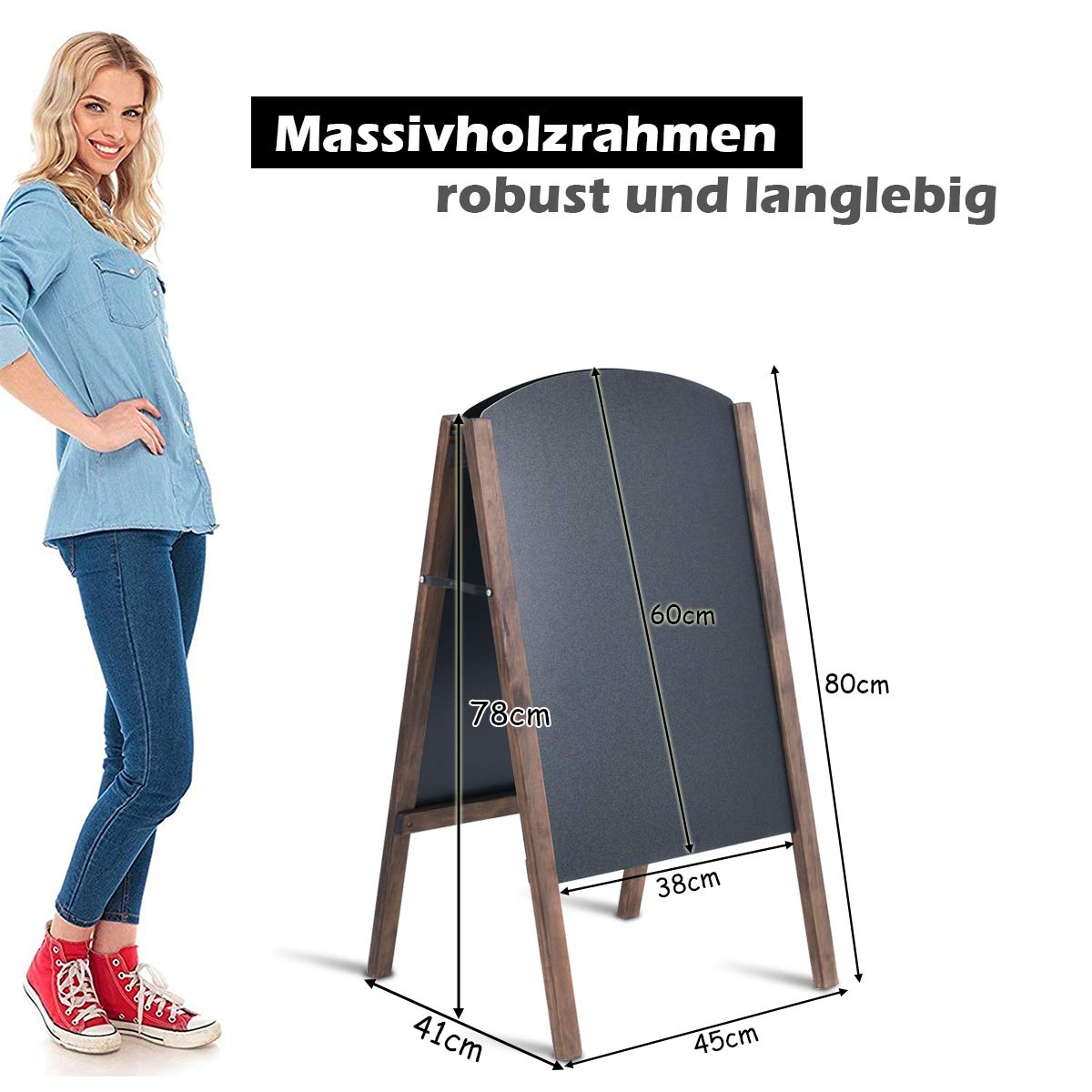 COSTWAY Kundenstopper klappbar 80x45cm, Werbetafel, Werbeaufsteller, Gehwegaufsteller, Kreidetafel, Aufsteller