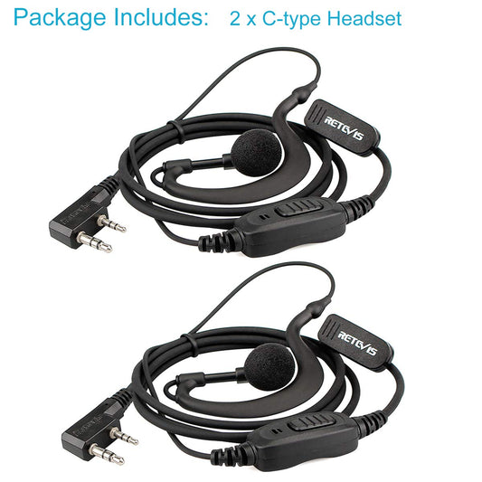 Retevis RE3120 Funkgeräte Kopfhörer 2 Pin C-Typ Headset Kompatibel mit Walkie Talkie RT24 RT24V RT27 RT622 RT28 RT617 RT618 RT619 RT667 RT46 Baofeng BF-88E BF-888S Tyhbelle Kenwood (2 STK)