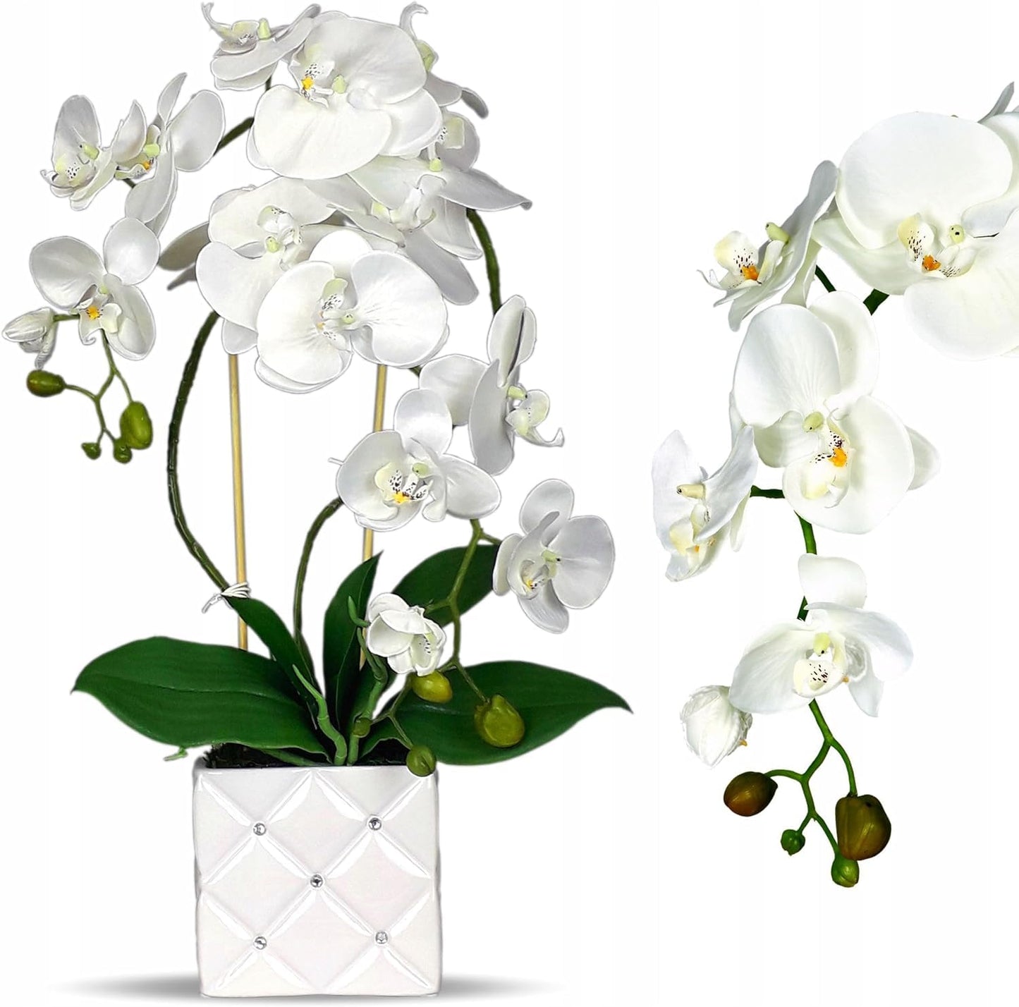 Künstliche Orchidee | Künstliche Blumen | Orchidee in einem silbernen Topf (White)