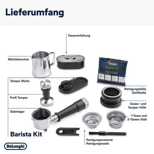 De’Longhi La Specialista Arte EC9155.W Siebträgermaschine, Weiß, mit Mahlwerk, 15 Bar, My LatteArt-System, Barista-Kit, 1,7L Tank, 1550W