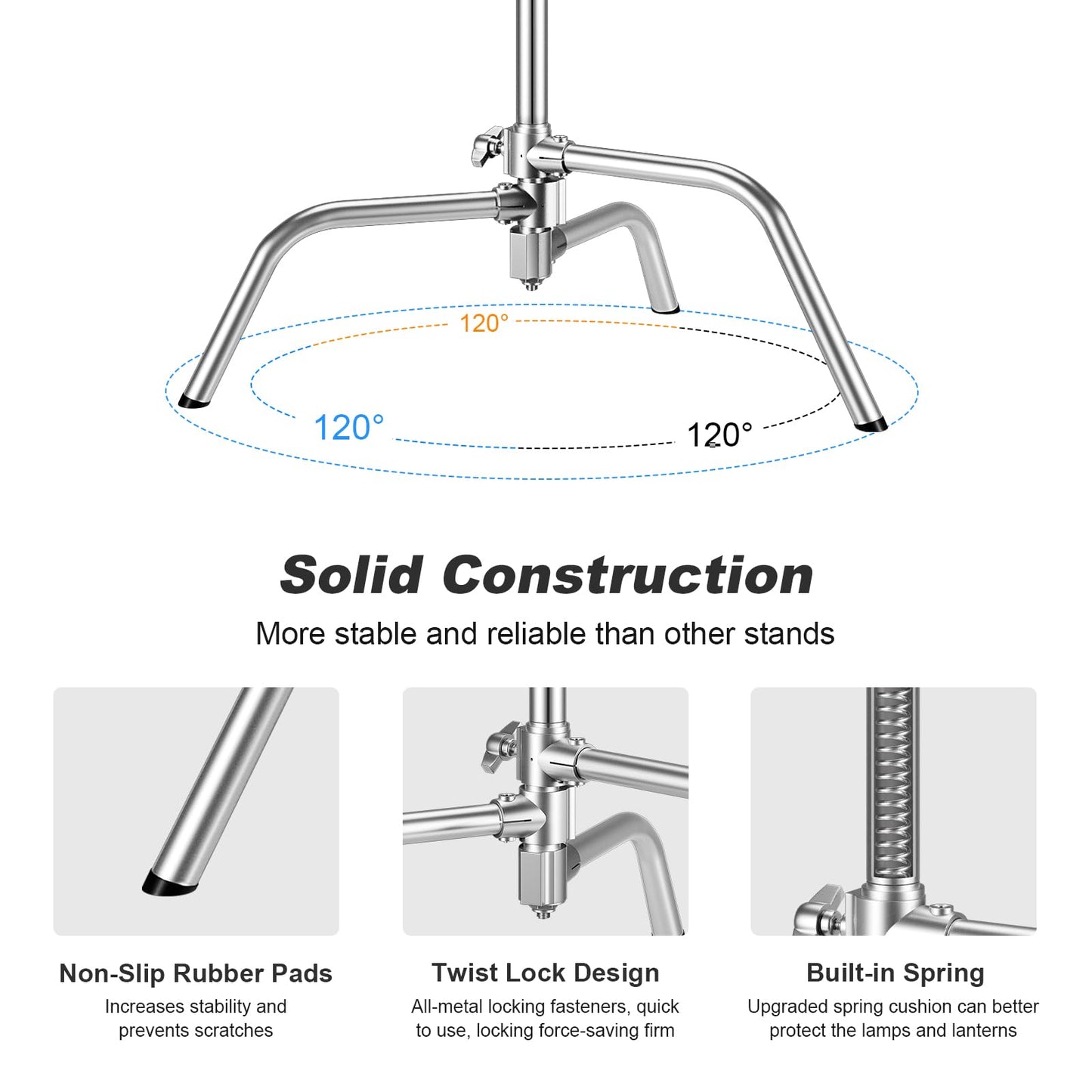 Soonpho 2-Pack C Stand Set Stativ Heavy-Duty Stahl C StĂ€nder aus Edelstahl Silber 330 cm Verstellbares LichtstĂ€nder fĂŒr Studio Softbox Reflektor Lichtstativ fĂŒr Godox AD200 Pro SK400II Aputure 120D