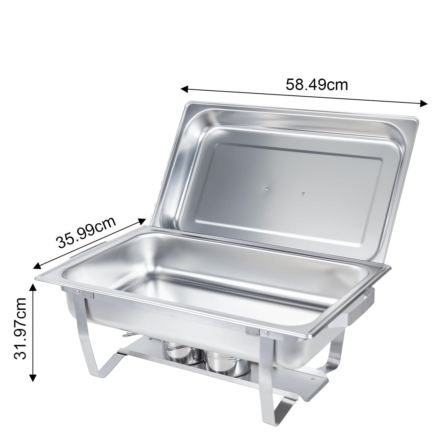 Valgus 9L Edelstahl Chafing Dish Set Buffet Chafer Speisenwärmer mit faltbarem Rahmen Kraftstoff Halter und Deckel Lebensmittel Wärmer für Parteien, Bankett, Buffets, Hochzeit 2 Pack
