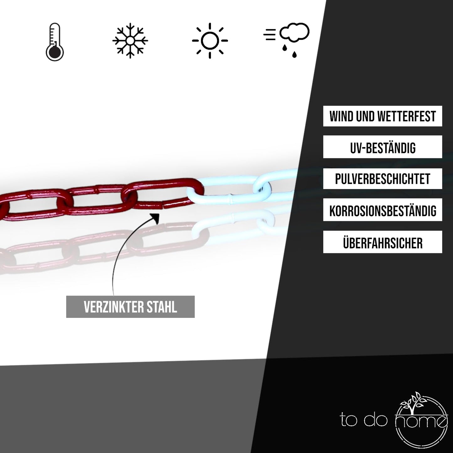 to do home Absperrkette/Stahlkette - 30m Rot/Weiß - 6mm Stärke - Stahl verzinkt - gute Sichtbarkeit - stabil & robust - Absperren von Flächen/Parkplätzen - Absperrung
