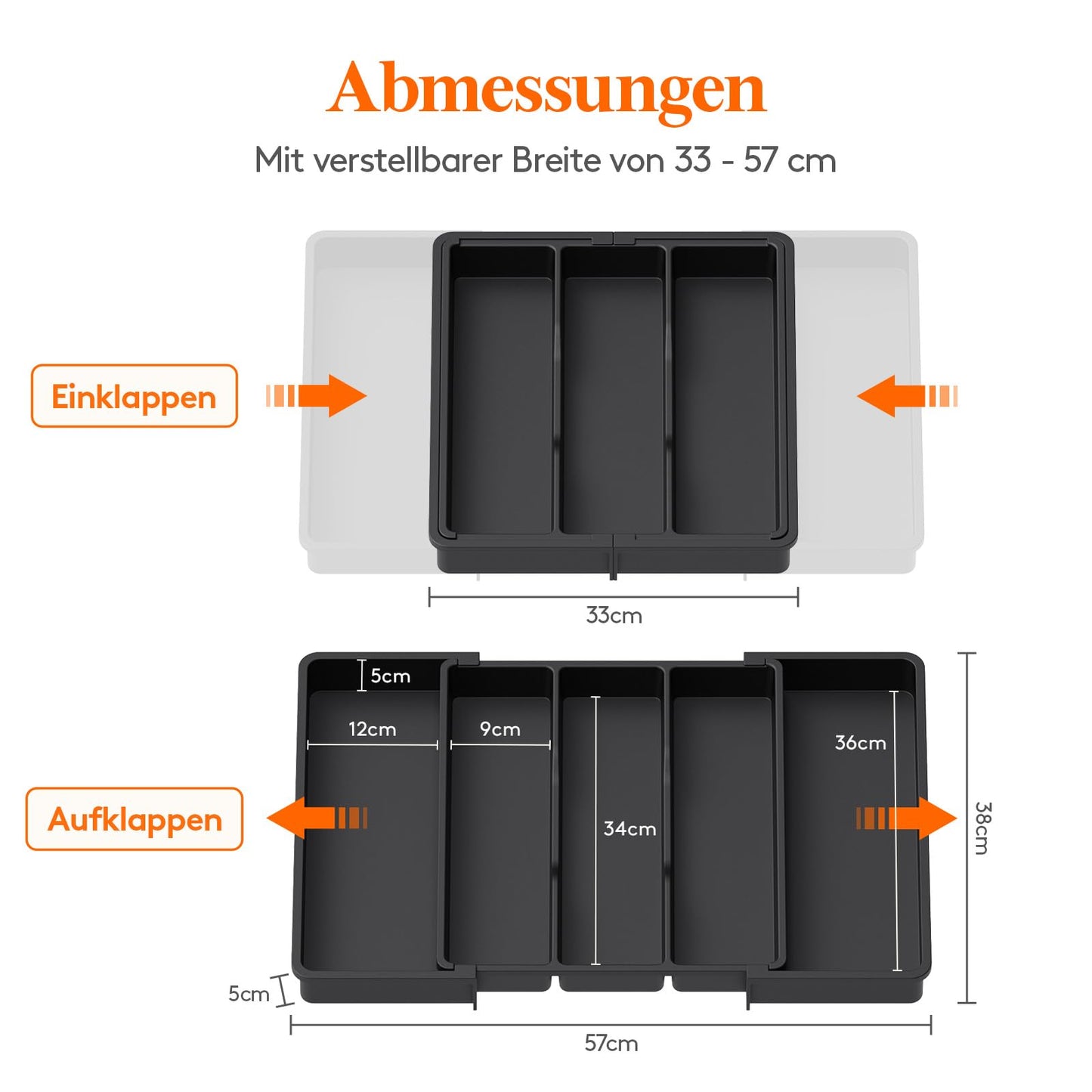 Lifewit Besteckkasten für Schubladen, erweiterbarer großer Besteckkasten für die Küche, verstellbarer Besteckeinsatz für Schubladen, Kunststoff Küchenzubehör, Trenneinsatz, groß, schwarz