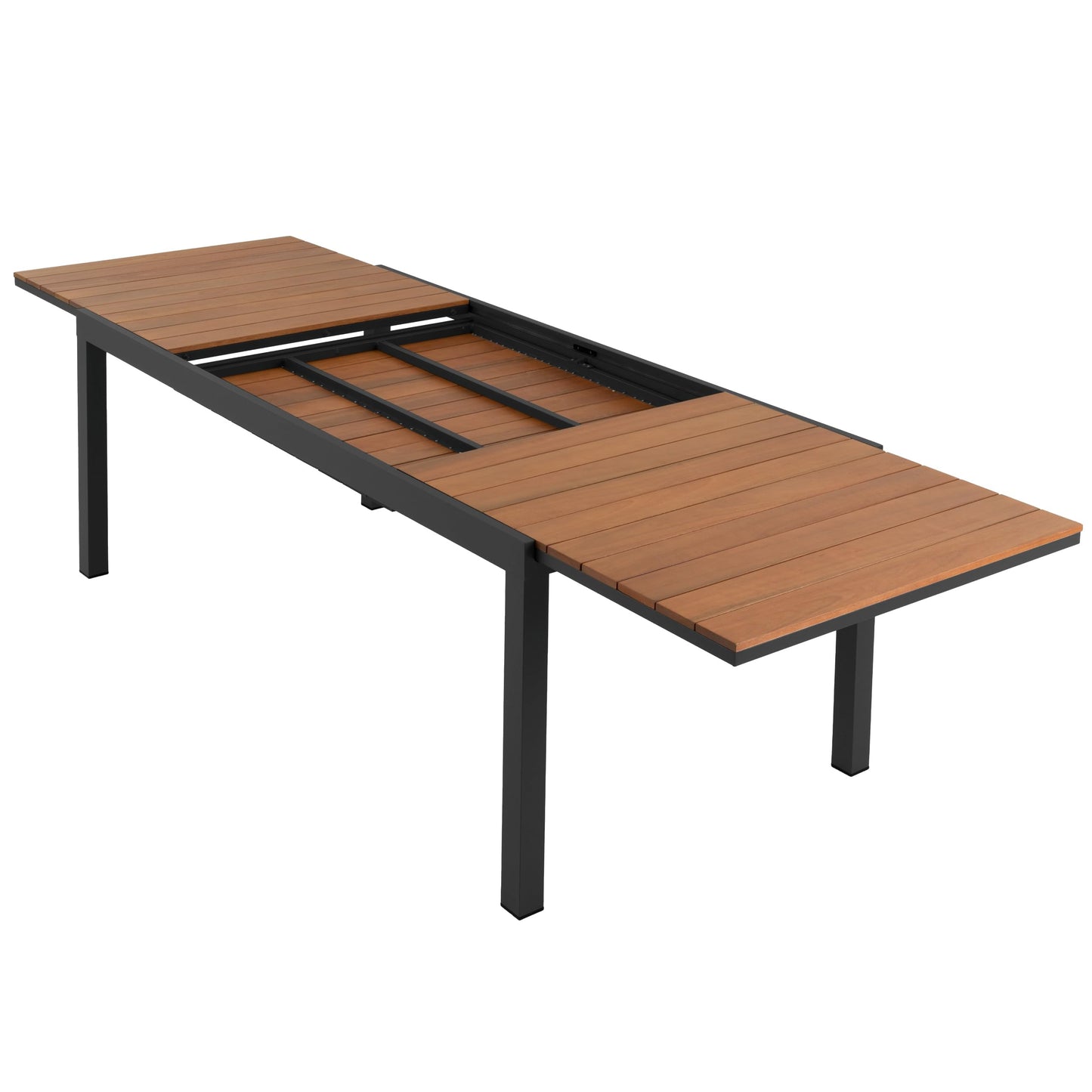 Nexos Trading Ausziehbarer Tisch eckig Küchentisch Esszimmer-Tisch Terrassen-Tisch Holz Alu 200/300x100x75cm Gartentisch Holz-Tisch Auszieh-Tisch