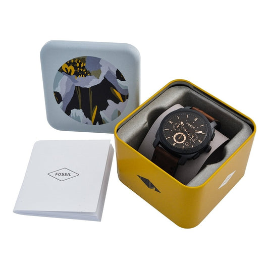 Fossil Machine uhr für Herren, Chronographenwerk mit Edelstahl- oder Lederarmband, Schwarz und Braun, 42MM