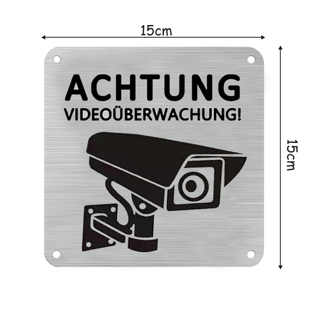 1 Stück Achtung Videoüberwachung Schild Privatgrundstück, 15x15cm Aluminium Schilder Kameraüberwachung, mit Selbstklebend und 4 Bohrlöcher, Kamera Überwachung, Warnschild