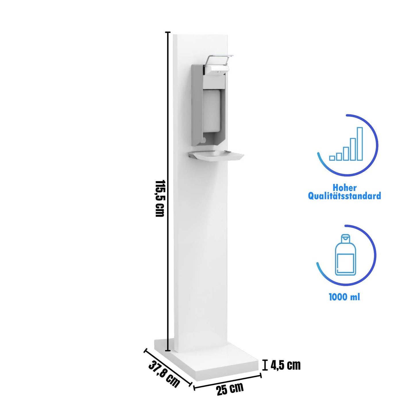 medimObil Desinfektionssäule Hand Desinfektionsstation Desinfektionsmittelspender stehend 1000ml inkl. Auffangschale