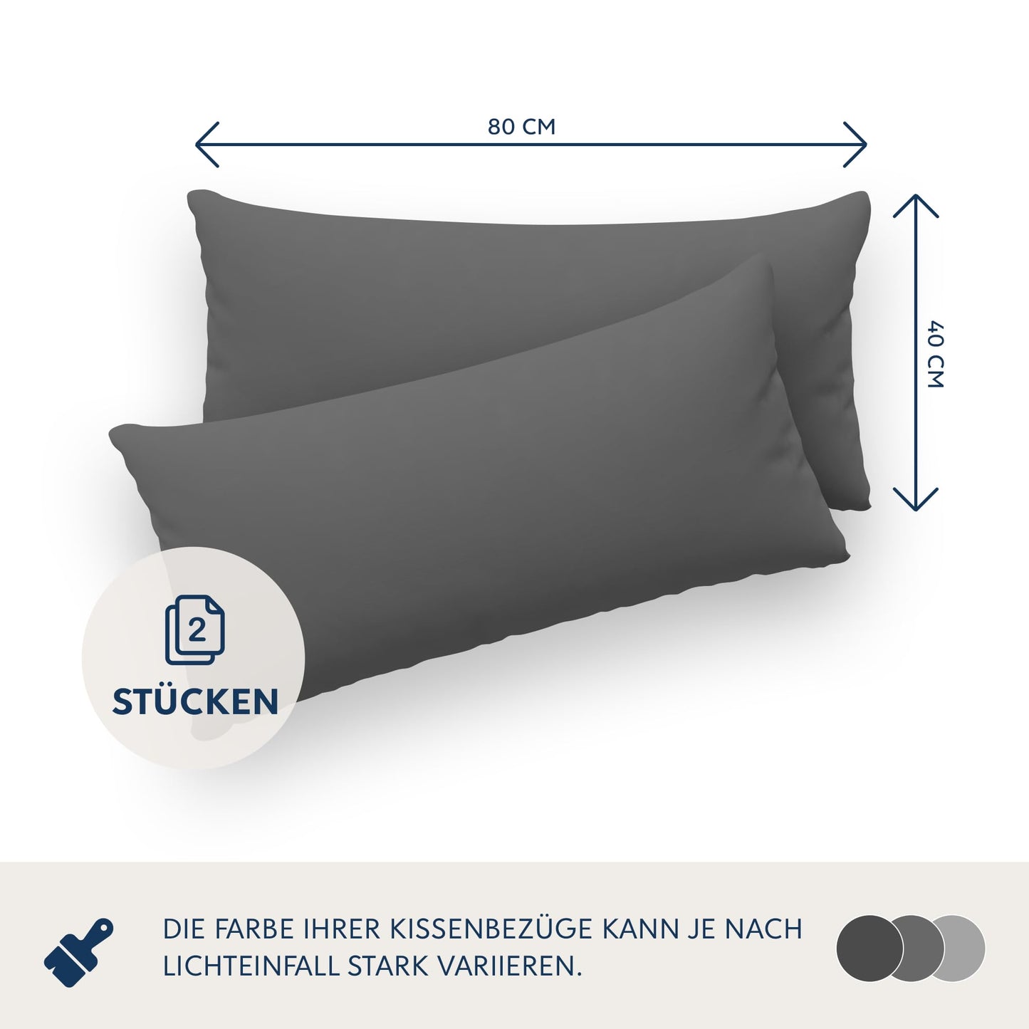 Kissenbezug 40 x 80 (Set mit 2) - 100% Jersey Baumwolle 150 g/qm Kissenbezüge -Anthrazit - Für Kissen 40 x 80 cm - Kissenhülle - Kissenbezug - Resistent und Hypoallergen - Dreamzie