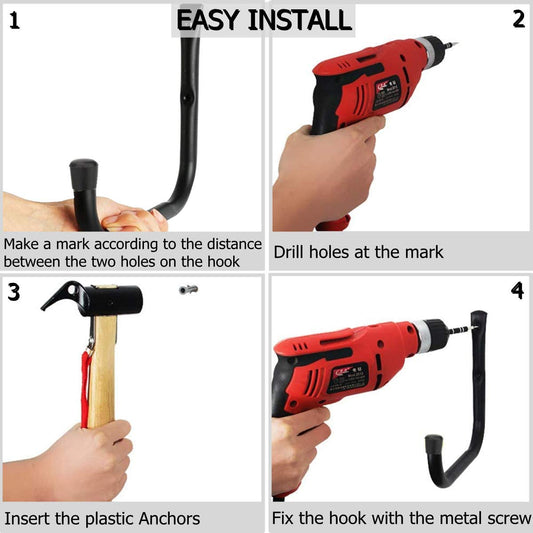 pipabiba Robuste J-Haken, 6 Stück, Wandhalterung aus Stahl, 12 x 10 cm