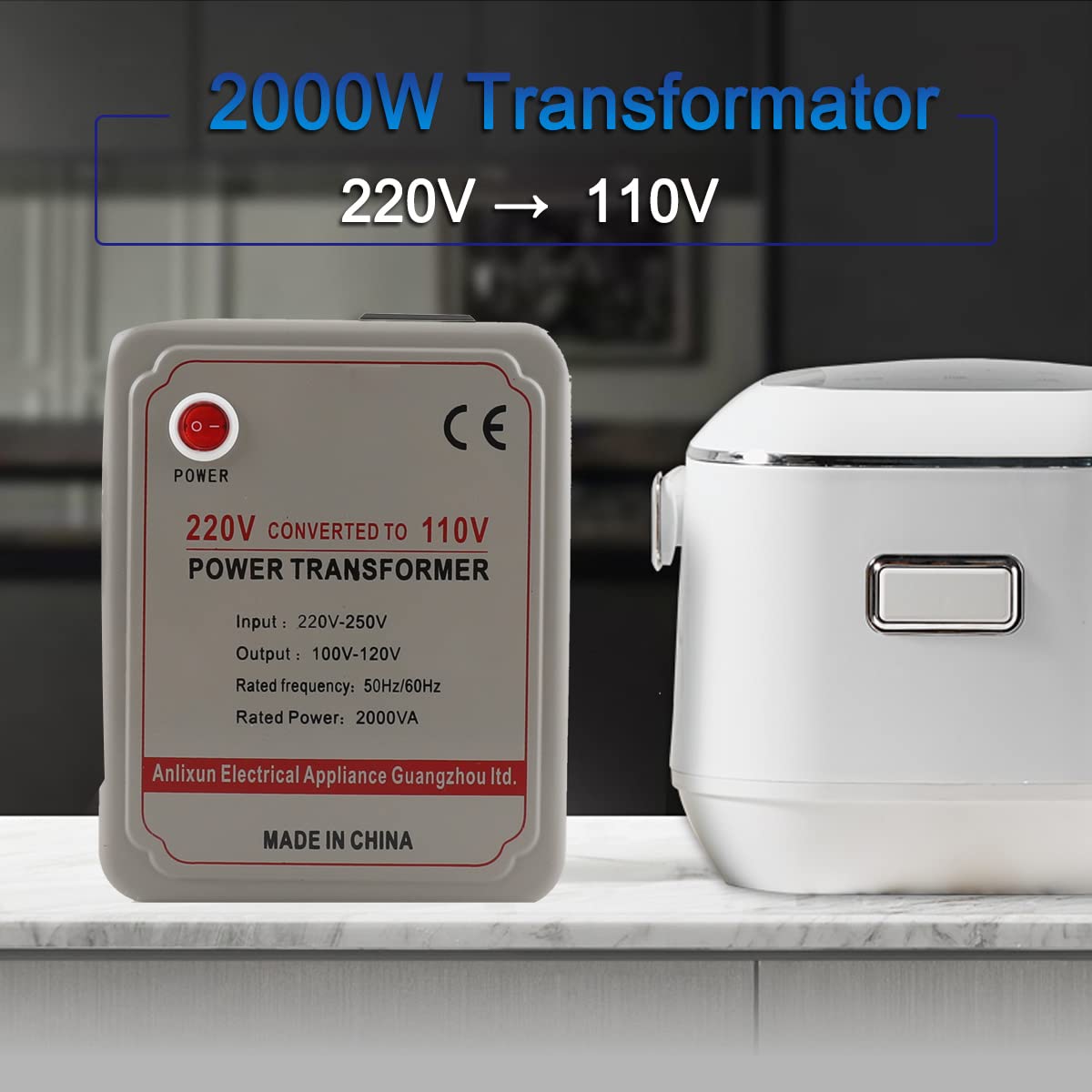 TABODD 220V auf 110V Spannungswandler, 2000W Step Down Wandler Spannung Watt Leistungswandler von Europa nach USA, Spannungswandler mit Leistungsschalter für Home Office