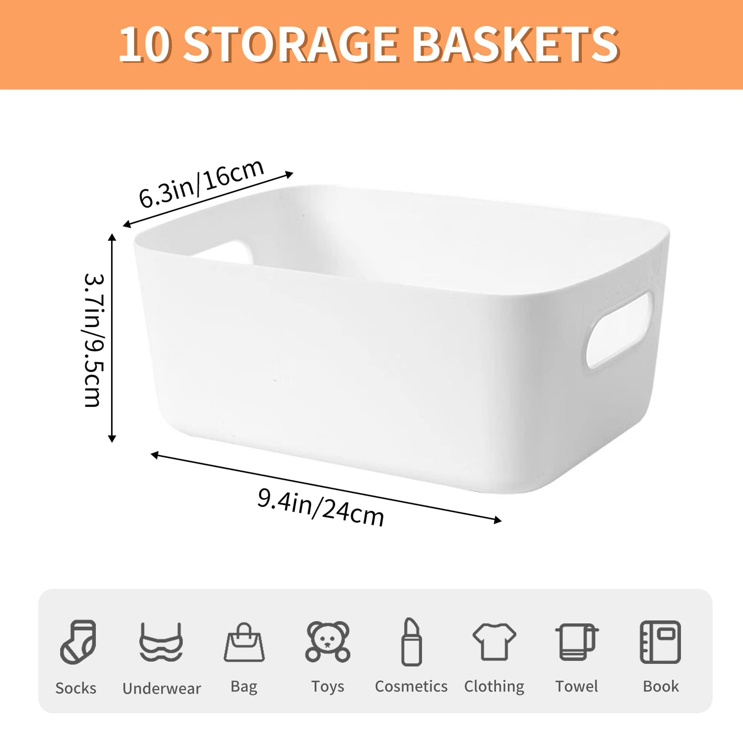 LYLIDIA 10 Stück Aufbewahrungsbox Kunststoff Aufbewahrungskorb mit Griffen Küchenschrank Organizer Box Körbe Aufbewahrung Kunststoffbox für Badezimmer Regal Kunststoffbox (Weiß)