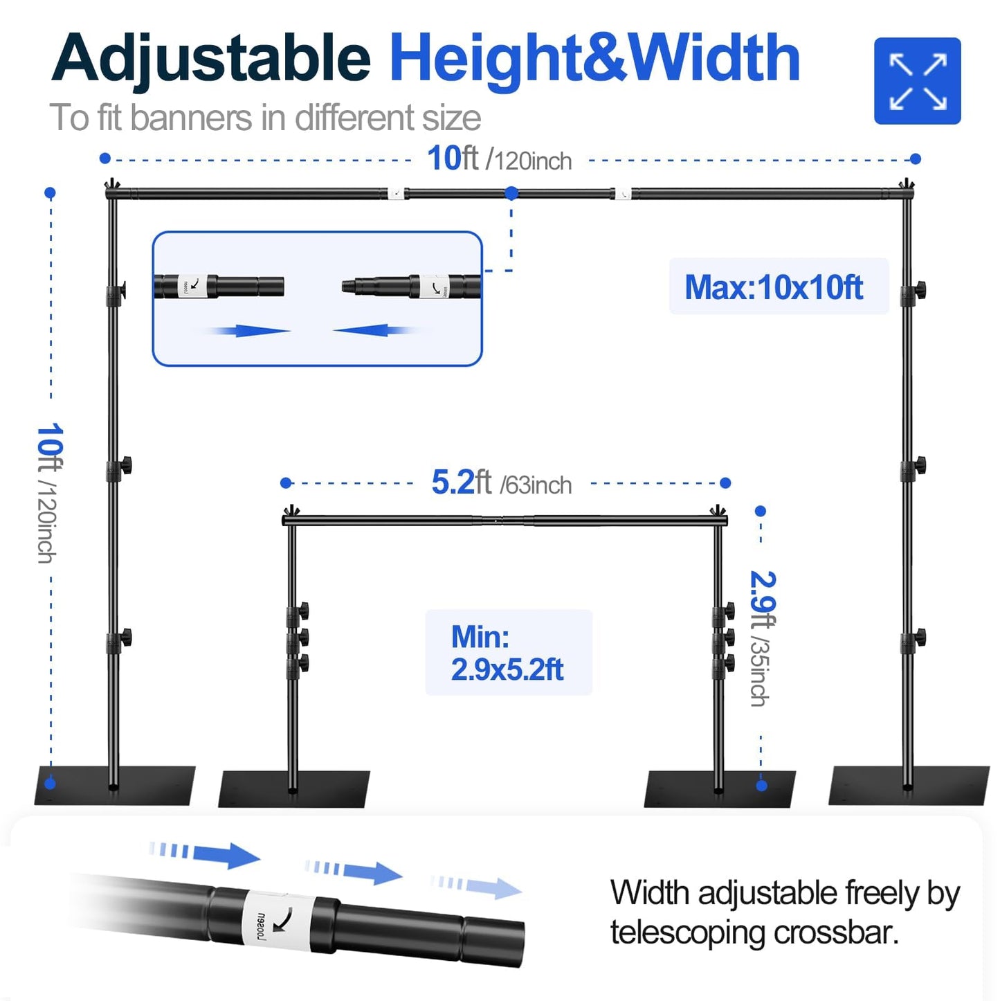 EMART Hintergrund Ständer 3x3m mit Stahlsockel, Professionelles Hintergrundsystem Fotografie Heavy Duty Hintergrundständer Set mit Tragetasche, Foto Hintergrund Ständer für Produktfotografie