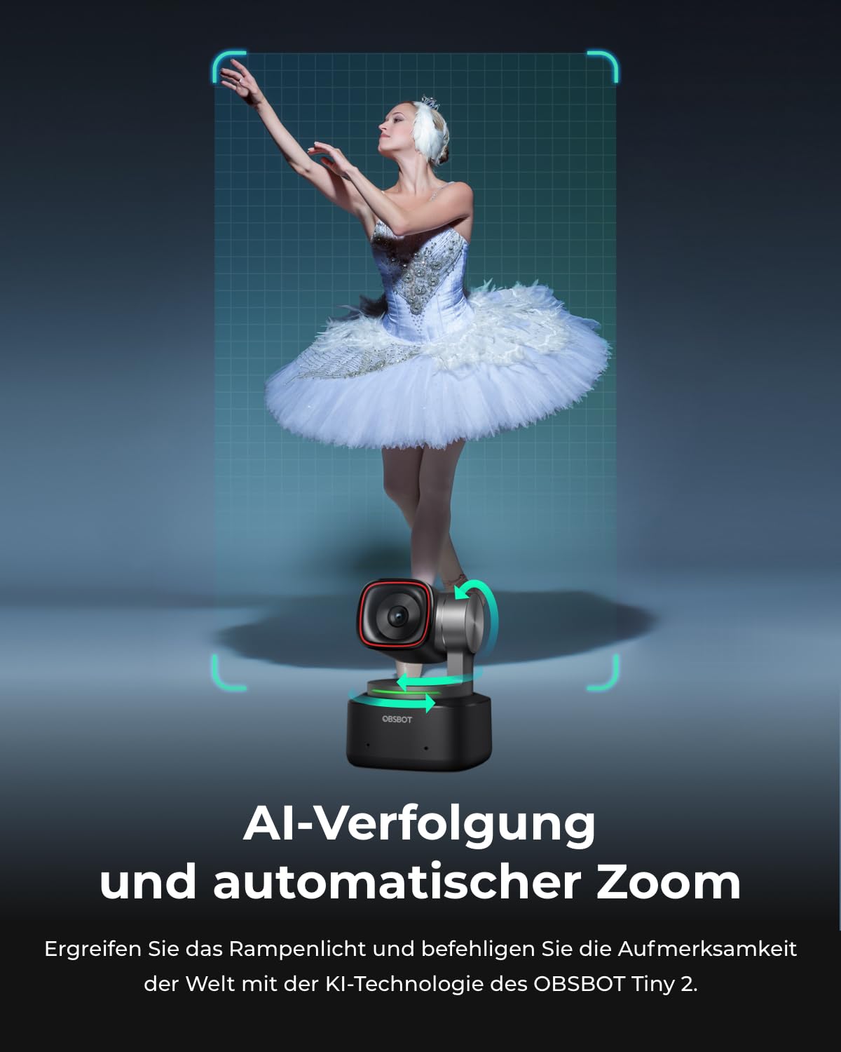 OBSBOT Tiny 2 - Webcam 4K mit KI-Tracking, Sprachsteuerung, Gestensteuerung, Autofokus, USB3.0, Mehreren Modi, PTZ Webcam für PC, Konferenzen, Streaming, Videotelefonate, Zoom.