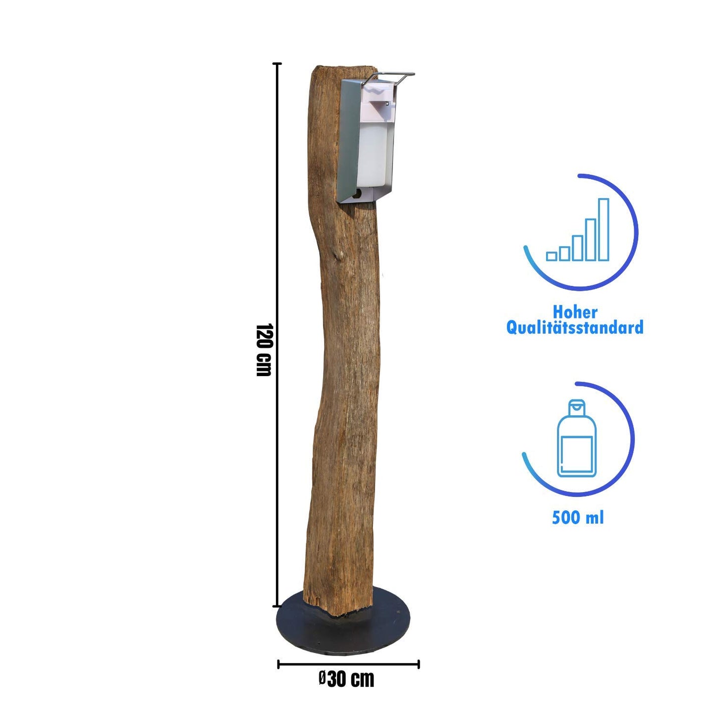 medimObil Desinfektionssäule rustikal Desinfektionsstation Hygienesäule Landhausstil Desinfektionsmittelspender stehend 500ml