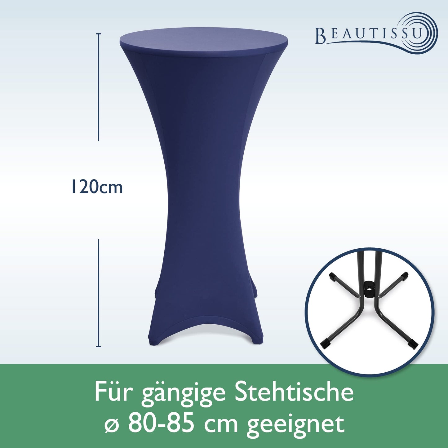 Beautissu Stretch Stehtisch Hussen 80cm Blau – Waschbar Bügelfrei Stehtisch Hussen für Stehtische Stehtischhussen rutschfest Verstärkung Fußbereich Tischhusse Tischdecke Stehtisch Rund – Stella