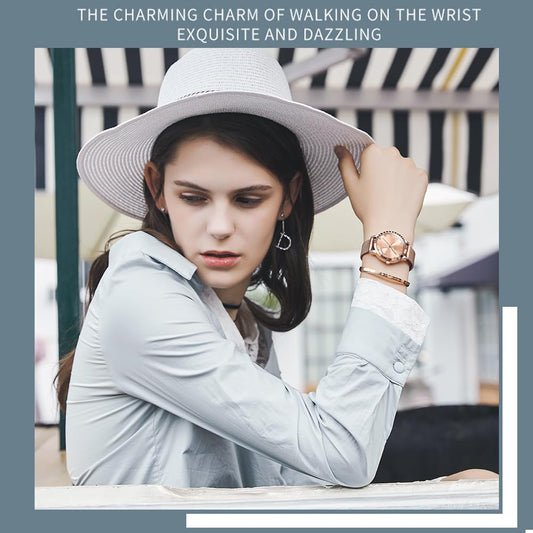 OLEVS Damenuhr Roségold mit Herz Diamant Rosa Gesicht Armbanduhr wasserdicht Armreif Armband Set Armbanduhren für Damen