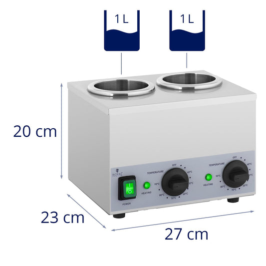 Royal Catering RCSW-16 Saucenwärmer 2 x 1 L Bedienfeld unten 40-90 °C 400 W Saucenwärmer Schokowärmer