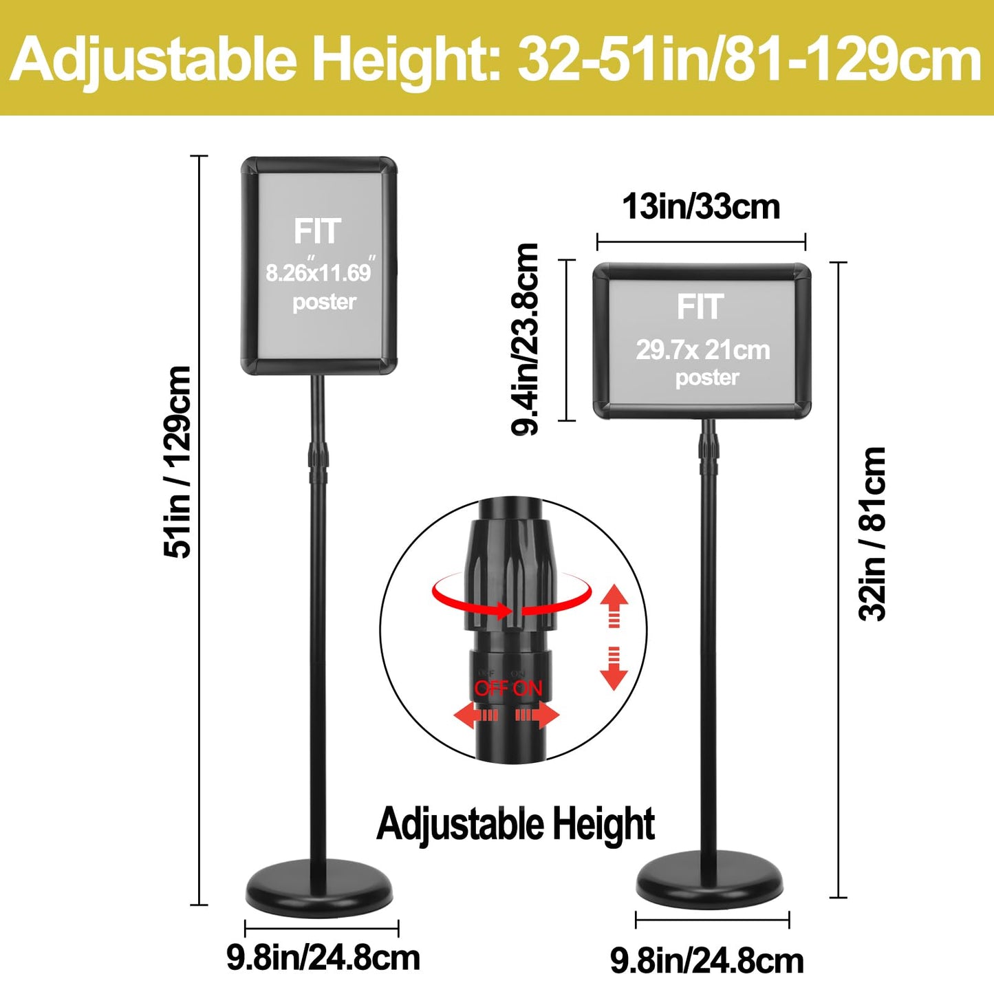 Hisredsun Infoständer A4, Höhenverstellbar Informationsständer, 360° Drehbarer Präsentationsständer Für Bodenschildständer, Werbeständer, Posterständer, Schildhalterständer Für Indoor Outdoor
