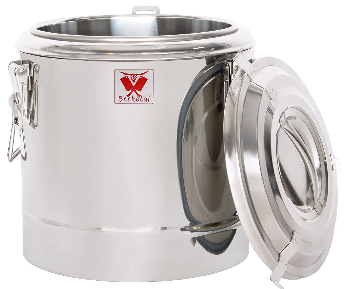 Beeketal 'BTE-12A' Transport Thermobehälter 11,5 L für Speisen und Getränke, Profi Gastro Speisentransportbehälter aus Edelstahl mit seitlichen Tragegriffen, Deckel mit Gummiring und Spannverschluss