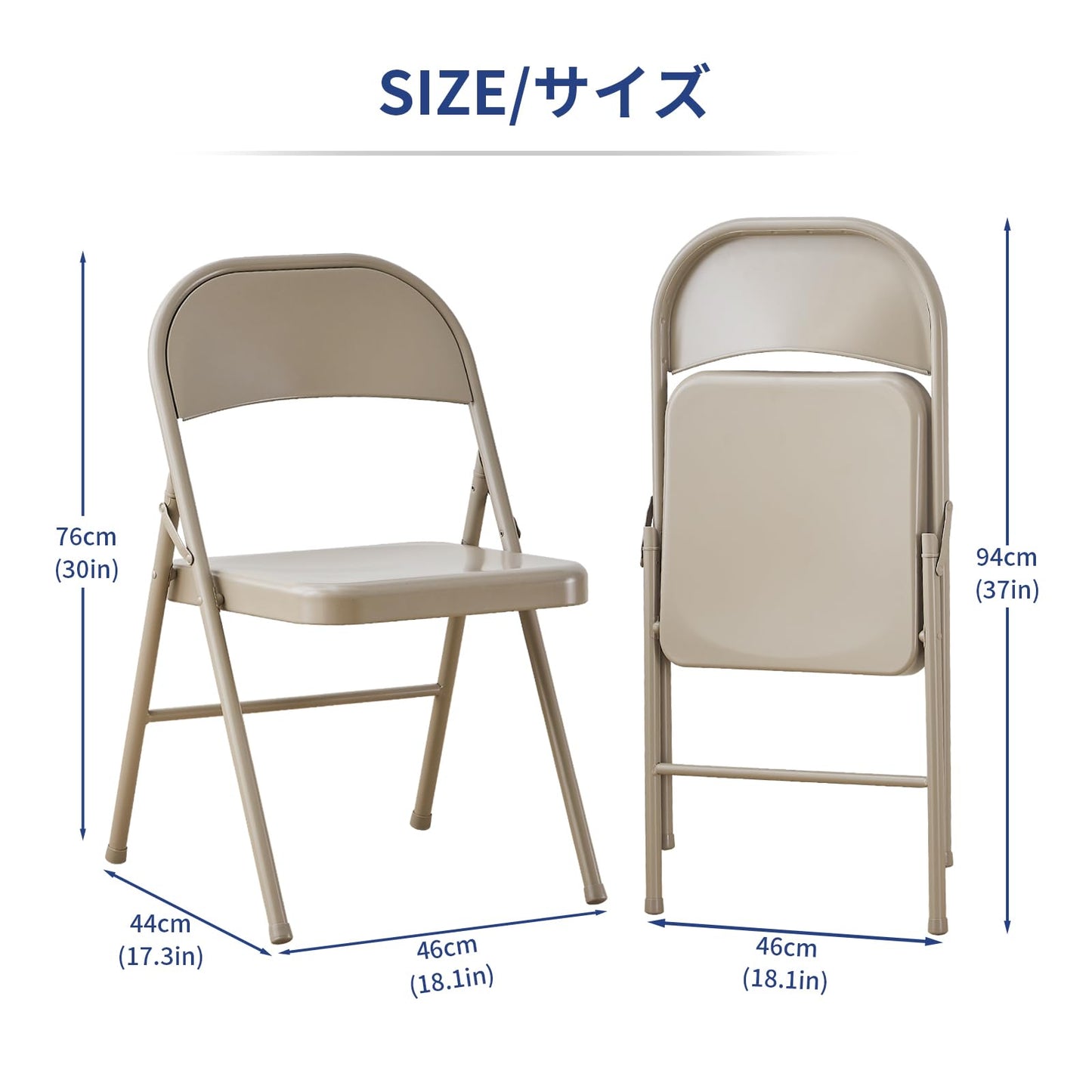 KAIHAOWIN 4er-Set Metall Klappstuhl, Platzsparend Gäste Stuhl, Stabil Klappstühle für Meetings, Büro, Hochzeit, Party und Veranstaltungen Beige