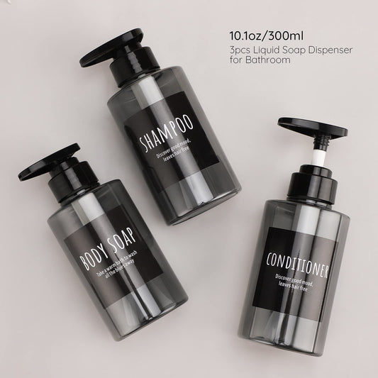 Segbeauty Spenderflaschen Set Grau 3×300 ml Nachfüllbar Shampoo Conditioner Duschgel PET Flaschen