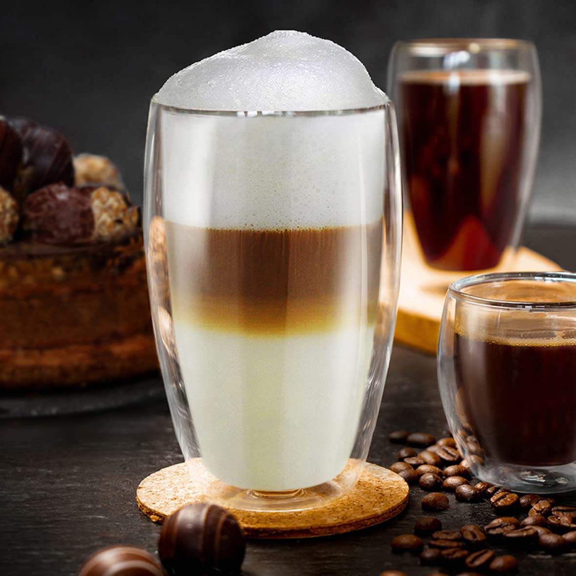 Creano doppelwandiges Thermoglas 250ml „DG-SH“, Doppelwandglas auch für kleine Hände geeignet, doppelwandige Cappuccinotassen, Kaffee, Tee, Latte Gläser 2er Set