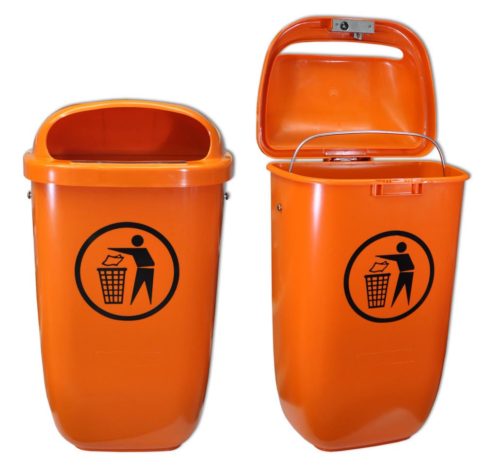 Sulo Original Set Abfallbehälter Papierkorb mit Regenhaube | Der Klassiker Made in Germany | 50 Liter | Orange | ohne Befestigungsschellen & Dreikantschlüssel | H740xB432xT256mm