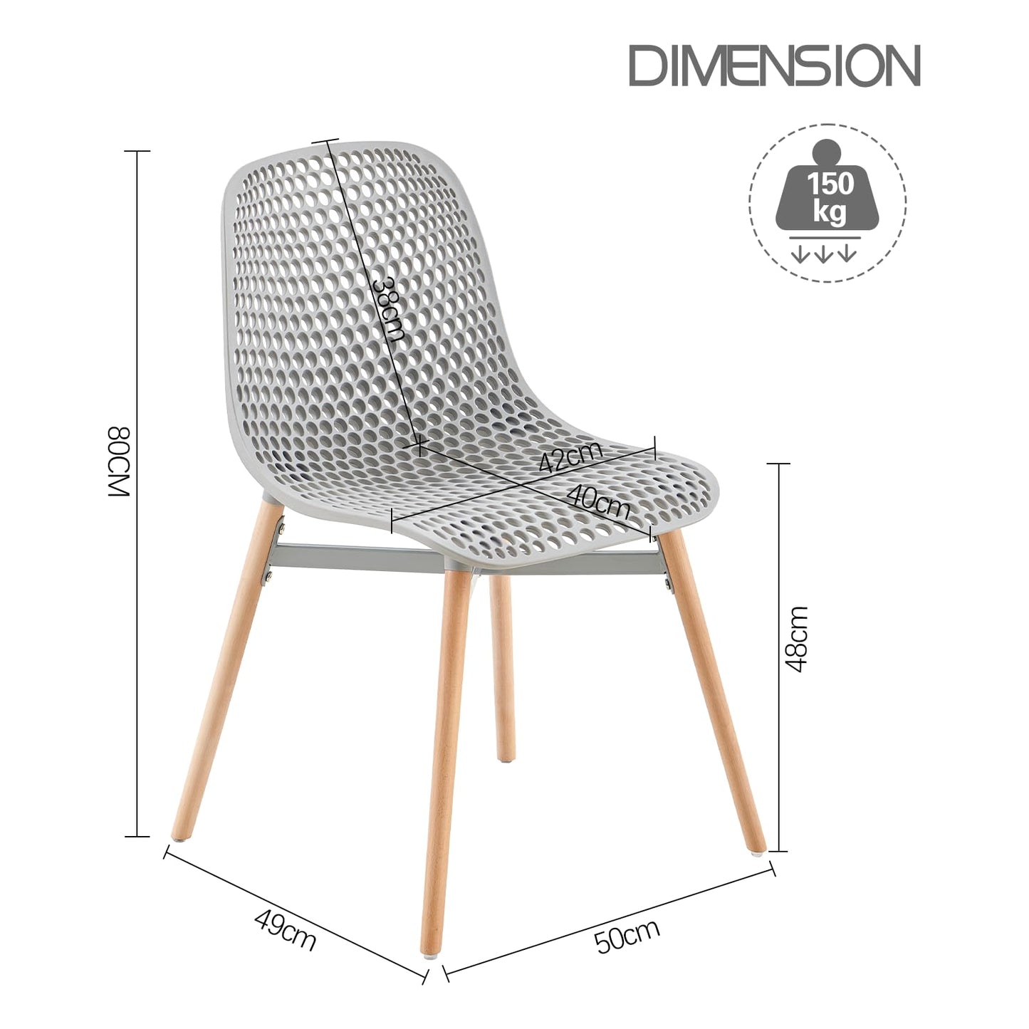 Rensinnoal Kunststoffstühle,Esszimmerstühle Plastik mit Beinen aus Massivem Buchenholz,Entsprechend der Ergonomie,Rezeptionsstühle Eignen Sich für Küchen, Restaurants und Cafés (6, Grau)