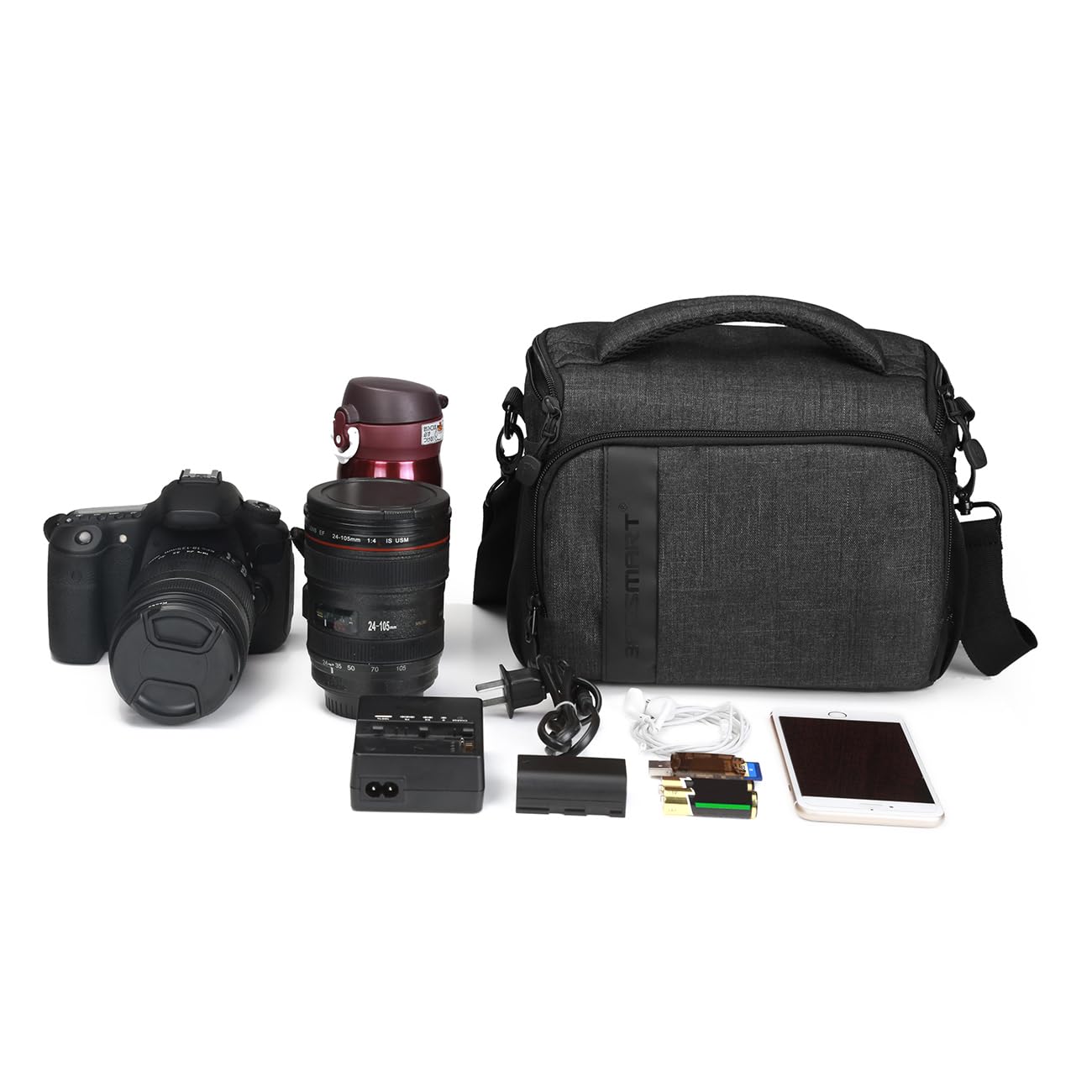 BAGSMART Kameratasche Spiegelreflex DSLR SLR Fototasche Spiegelreflexkamera Systemkamera Objektive Zubehör mit Regenschutzhülle Grau