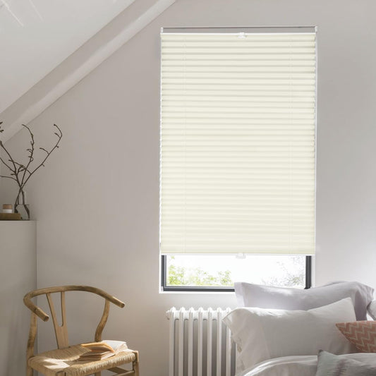 Sekey Plissee Klemmfix ohne Bohren 75x100cm Faltrollo Plisseerollo Jalousie für Tür & Fenster Blickdicht Sichtschutz Sonnenschutz Fertifplissee Rollo 75 cm breit Beige