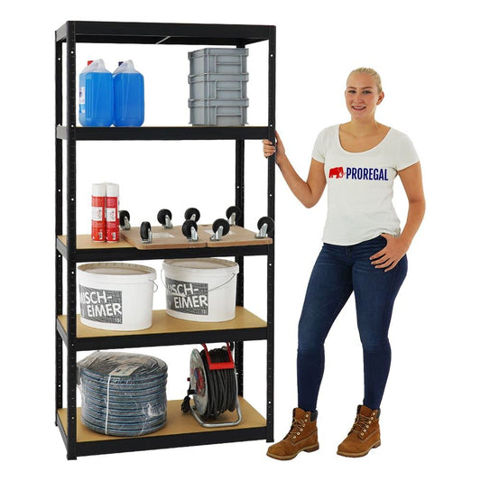 PROREGAL Schwerlastregal ELEPHANT – Schwarz, bis 350 kg pro Ebene – Steckregal aus Metall, werkzeugloser Aufbau, Made in EU