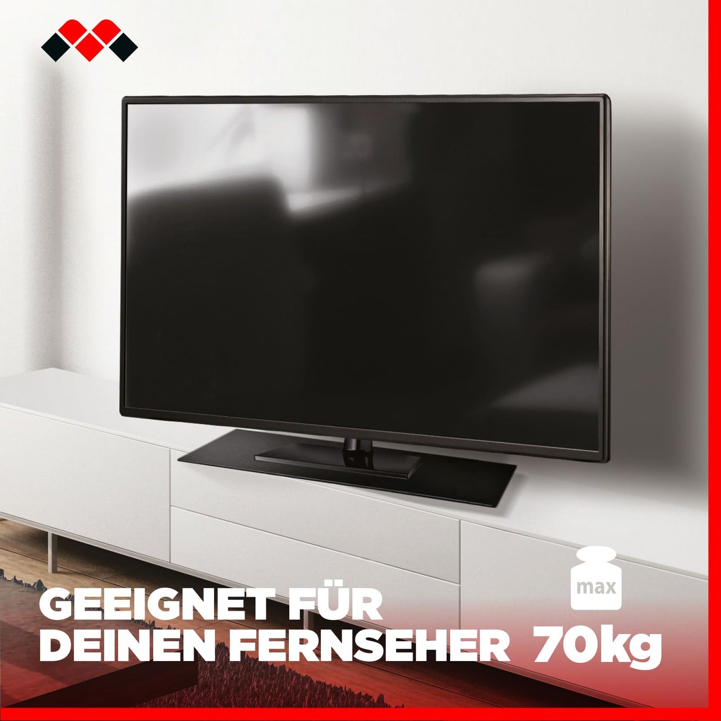 Meliconi Rotobase Elite L, Drehteller für Monitore und Fernseher, um 360° Drehbarer Standfuß, Belastbarkeit bis 70 kg, Gehärtetes Glas, Made in Italy, Schwarz